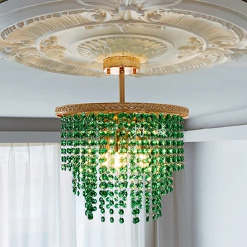 французский ретро зеленый хрустальный потолочный светильник для спальни кабинет гардеробный светильник