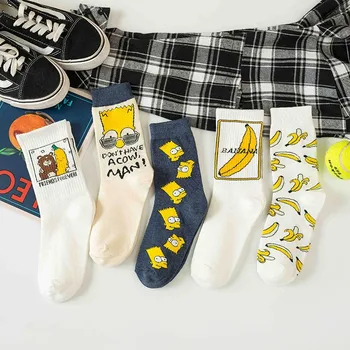 Пара носков Мультфильм Банан Забавное выражение Печатные хлопковые носки INS Harajuku Модные спортивные носки для мужчин и женщин K116