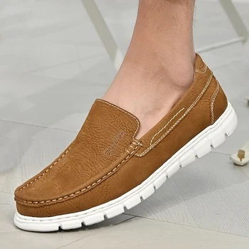 Мужская обувь Laofers Удобные кроссовки скольжение на моде Обувь натуральная кожа Кроссовки Модная повседневная обувь Мужская обувь на плоской подошве
