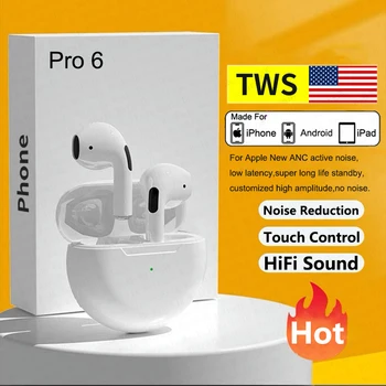 Оригинальные беспроводные Bluetooth-наушники Air Pro 6 Pods TWS Max с микрофоном Наушники-вкладыши Гарнитура для наушников Lenovo Apple iPhone