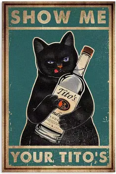 Забавная черная кошка металлическая барная вывеска-кошка покажи мне свой тито -ретро черный кот декор винная вывеска для домашнего бара магазин винная комната стена