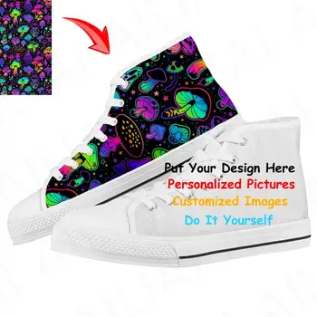 персонализированные индивидуальные DIY Мужские вулканизированные кроссовки High Top Canvas Shoes Классический брендовый дизайн Мужская обувь на плоской подошве Обувь на шнуровке1