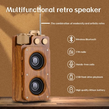 Caixa de som Vintage Wireless Bluetooth 5.1 Удобный мини-радио сабвуфер Bluetooth Динамик Домашний кинотеатр Беспроводной микрофон