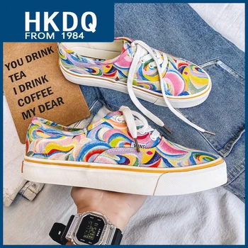 HKDQ Мода Радуга Мужские дизайнерские кроссовки Обувь с низким вырезом и плоским холстом Женская трендовая платформа Нескользящая повседневная спортивная обувь для мужчин