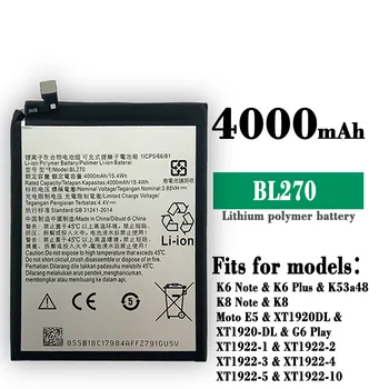 BL270 Сменный аккумулятор для аккумуляторов для мобильных телефонов Lenovo Vibe K6 Plus Gplus G5 plus G6 Play K8 BL-270 Moto E5 K53a48
