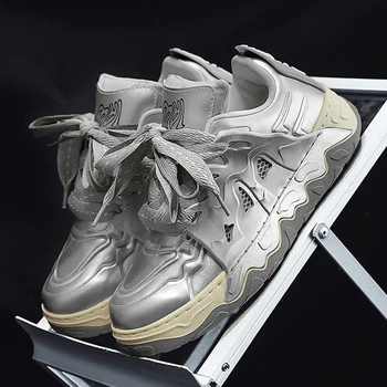 Серебристый персонализированный шнуровка Классическая дышащая повседневная спортивная обувь Женская теннисная обувь для ходьбы на открытом воздухе Мужская спортивная обувь размер44