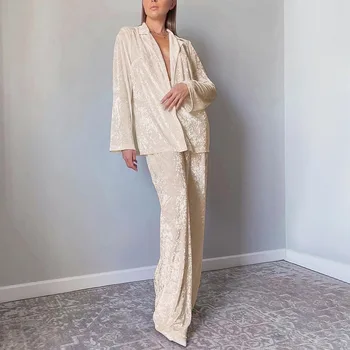 Лето Новая пижама Женская домашняя одежда Diamondmax Бархат Брюки с длинными рукавами Комплект из двух частей Модная и поддерживающая верхняя одежда