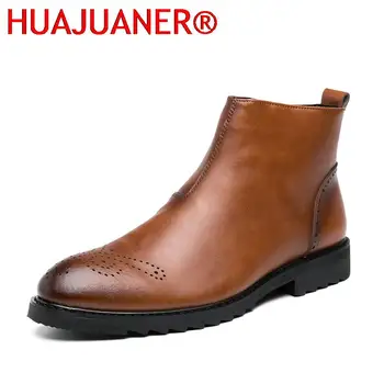 Новый высококачественный кожаный мужской ботинок весна осень челси ботильоны повседневная обувь мужская деловая боковая молния мужская обувь