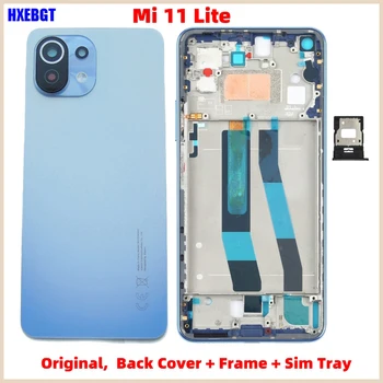Оригинал для Xiaomi 11 Lite, Mi11 Lite 5G NE Задняя крышка + передняя рамка ЖК-дисплея + кнопка регулировки громкости + стеклянный объектив камеры + детали лотка для SIM-карты