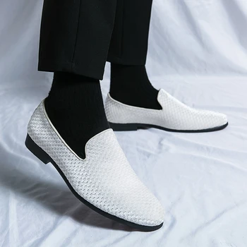 Белая мужская обувь Модные лоферы с плоским дном Мужская удобная кожаная обувь Повседневная мужская обувь Slip on Shoes Walk Ленивая обувь