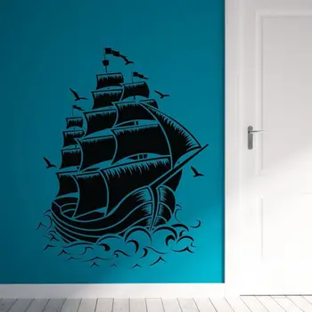 Парусник Наклейка на стену Морское море Виниловые настенные художественные наклейки для винтажного домашнего декора