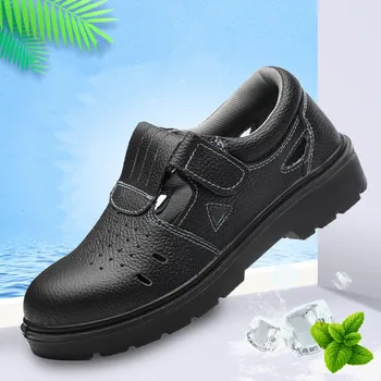 plus size мужская мода стальной носок рабочая обувь летняя мягкая кожа сандалии на открытом воздухе рабочие ботинки дышащая обувь мужчина