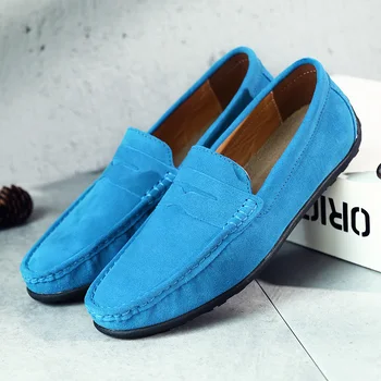 2023 Новая синяя замшевая кожаная мужская обувь повседневная обувь на формальных мокасинах Мужские мокасины Удобная мужская обувь для вождения Плюс размер 38-47