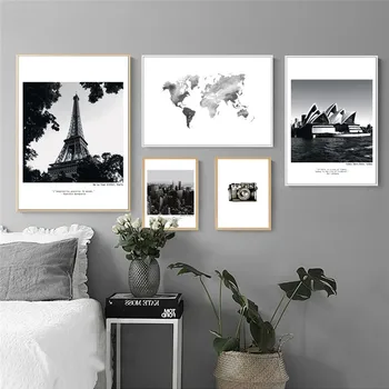скандинавская черно-белая фотография комната декор плакат городской пейзаж сиднейская башня стена искусство домашний диван фон стена холст живопись