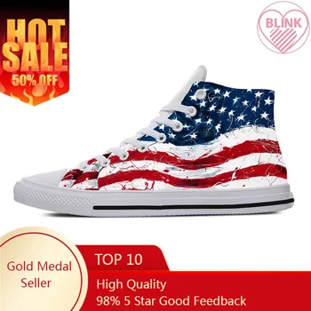 Американская Америка США Флаг США Патриотическая гордость Классная повседневная тканевая обувь Высокий верх Удобные дышащие 3D-печать Мужские и женские кроссовки
