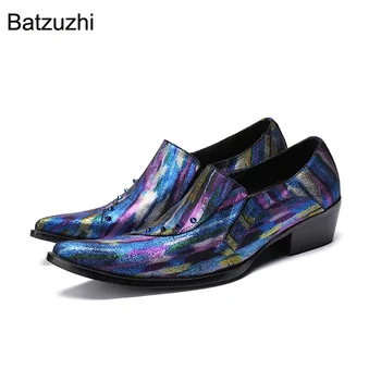 Batzuzhi Британский тип Мужская обувь Модная кожаная обувь синего цвета Мужская формальная деловая, вечерняя и свадебная обувь Мужчины! Большой размер 46