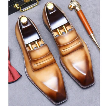 24 Мужская обувь Silp-on Man Hand Made Обувь Воловья кожа Офис Натуральная кожа Бизнес Весна / Осень Оксфорд Формальные большие размеры