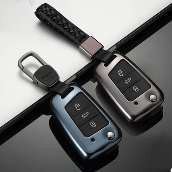 Deluxe Оболочка для ключей из алюминиевого сплава + Брелок Защитный чехол Чехол Чехол Кожа Для Volkswagen VW NEW Passat 2017 2018 Авто Подарок Аксессуар