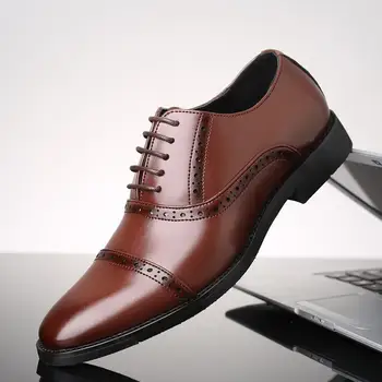 Мужская обувь 2023 Новая летняя повседневная кожаная обувь Мужская деловая Формальная британская обувь с мягким дном Derby Black Tide