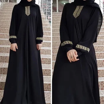 Черный залив Абайя для мусульманок Большие размеры Абая Хиджаб Платье Дубай Роскошный Арабский Турция Длинные Платья Ислам Одежда Кафтан Халат