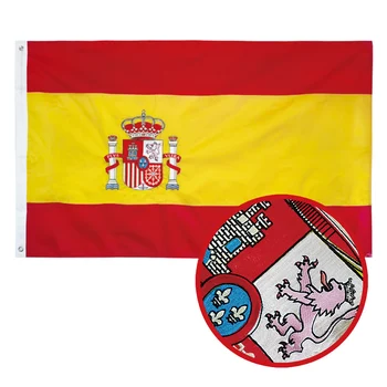 Испанский флаг 3 x 5 футов Нейлон Двусторонняя вышивка Сшивка Нашитые полосы Латунные люверсы Флаги Испании 90 * 150 см Наружные флаги