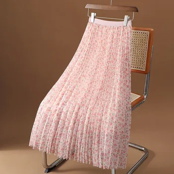 Элегантная юбка из тюля Летние женские эластичные сетчатые плиссированные юбки с высокой талией Женская мода А Line Пляж Женские длинные юбки