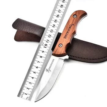 Стальной охотничий складной нож для мужчин Военные тактические ножи на открытом воздухе Походный нож для охоты и рыбалки Кожаные ножны