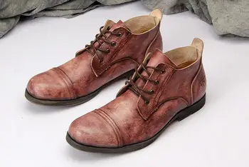 Зимняя мужская обувь из натуральной кожи в стиле ретро Мужская обувь с круглыми носками для мужчин Высококачественная модная удобная повседневная мужская обувь на шнуровке
