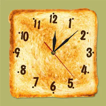 Gourmet Домашний декор Реалистичный поджаренный хлеб Настенные часы Пекарня Вывеска Хлеб Столовая Настенное искусство Бесшумные кварцевые кухонные настенные часы