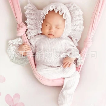 Костюм для новорожденных Шляпа С длинными рукавами Комбинезон на ногах 0-1M Девочка Фото Позирование Реквизит QX2D