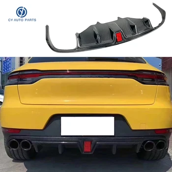 Real Carbon Fiber Переоборудование Бампер Задняя Губа Спойлер Диффузор С Подсветкой Для Porsche Macan