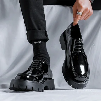 Мужчины Лакированная кожа Повседневная обувь Мужская платформа Платье Обувь Мода Формальные Оксфорды Мужские Ботинки Дерби на шнуровке