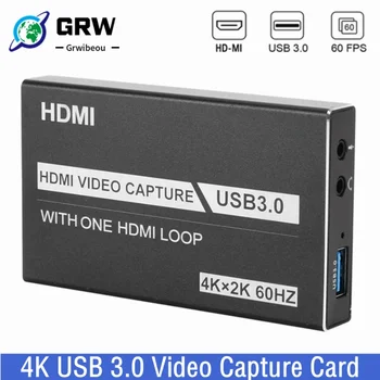 Grwibeou 4K USB 3.0 Карта видеозахвата HDMI-совместимый 1080P 60 кадров в секунду HD видеорегистратор Граббер для захвата игровой карты OBS в прямом эфире