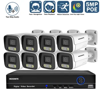 5МП POE CCTV Камера Система безопасности Комплект 2-сторонняя аудио IP-камера Система видеонаблюдения 8CH 4K POE NVR Kit XMEYE Color Night