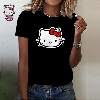 Мода Женщина Блузки 2023 Лето О-образный вырез Женская одежда Hello Kitty Одежда Harajuku Casual Design Уникальные футболки Y2k Топы Ropa Mujer
