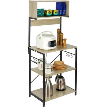 BENTISM Кухонная стойка для пекаря, промышленная 60-дюймовая 5-уровневая подставка для микроволновой печи с 6 крючками в деревенском стиле для кухни, гостиной