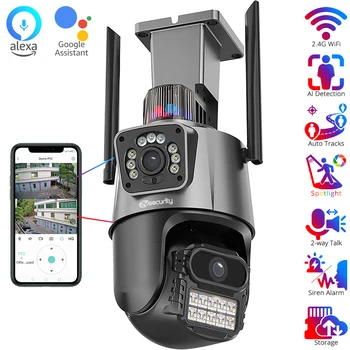 Full HD Wi-Fi PTZ-камера Двойной объектив Автослежение Водонепроницаемая безопасность Камера видеонаблюдения CCTV Полицейская световая сигнализация IP-камера