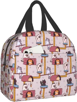 мультяшные животные кошка ланч-бокс бенто сумка для изолированных ланч-боксов многоразовая водонепроницаемая сумка для ланча с карманом для офисного пикника на пляже