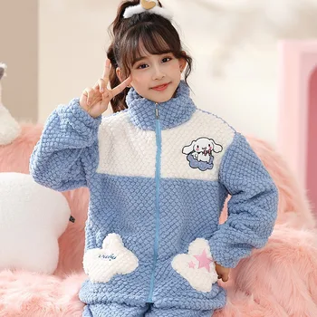 Sanrio My Melody Kuromi Новый детский теплый пижамный комплект для мальчиков и девочек утолщенный жаккардовый бархатный кардиган на молнии домашняя одежда