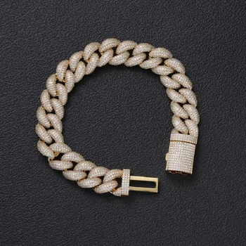 15 мм 7 дюймов 8 дюймов Латунь Ледяной Браслет Bling Chain Браслет для мужчин Ювелирные изделия Латунь CZ Кубинский браслет BB021