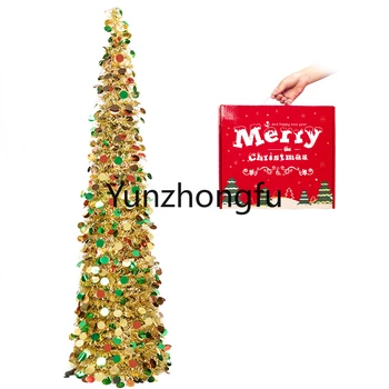 59 дюймов Рождественские украшения Выдвижная и складная золотая пластина Пластиковая рождественская елка