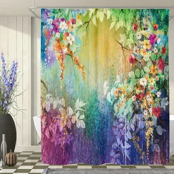 красочный цветок занавеска для душа акварель абстрактный цветок цветочная глициния размытые полевые цветы пейзаж ванная комната полиэстер