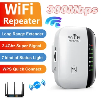 Беспроводной WiFi Ретранслятор 300 Мбит/с WiFi Расширитель WiFi Усилитель Маршрутизатор 802.11N WPS Long Range 7 Status Light WiFi Repeater для ПК