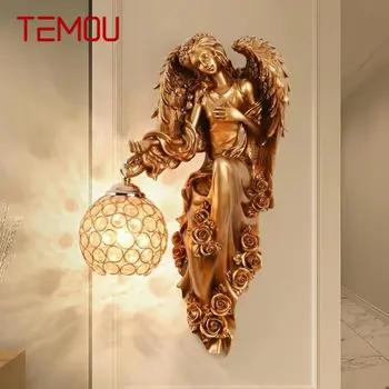 TEMOU Современный внутренний ангельский настенный светильник Светодиодный золотой креативный европейский смоляной бра для декора Главная гостиная Спальня