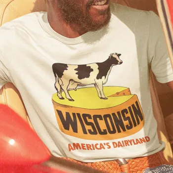 Винтажная футболка Висконсин Штат Wisco SweaT Dairyland Олдскульная одежда Корова Сыр Топ Ретро