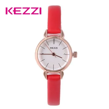NO.2 Женские красные часы Kezzi для женщин Кожаные водонепроницаемые кварцевые часы Наручные часы для девочек с простым циферблатом 2023 Новинка