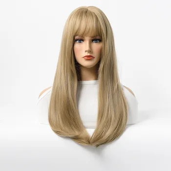 24-дюймовый парик косплей женские парики с челкой парик реалистичный натуральный длинный прямой парик с челкой