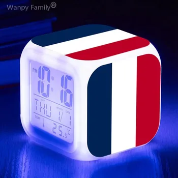  Национальная сборная Франции Будильник 7 Изменение цвета Многофункциональные светящиеся электронные часы Подарок для футбольных болельщиков