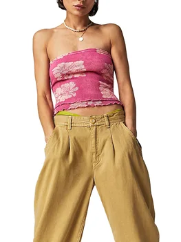 Женский элегантный укороченный топ с открытыми плечами и оборками, летняя трикотажная блузка Cami в рубчик для ночной клубной одежды