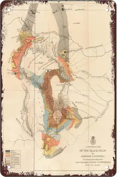 1874 Геологическая карта Блэк-Хиллз Металлическая жестяная вывеска Настенный декор Забавное украшение для дома Кухня Бар Комната Гараж Винтаж